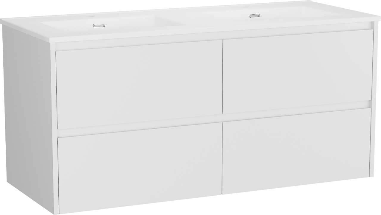Storke Seda meuble salle de bains suspendu 130 x 52 cm blanc mat avec Kera double vasque en porcelaine blanc mat, bondes incluses