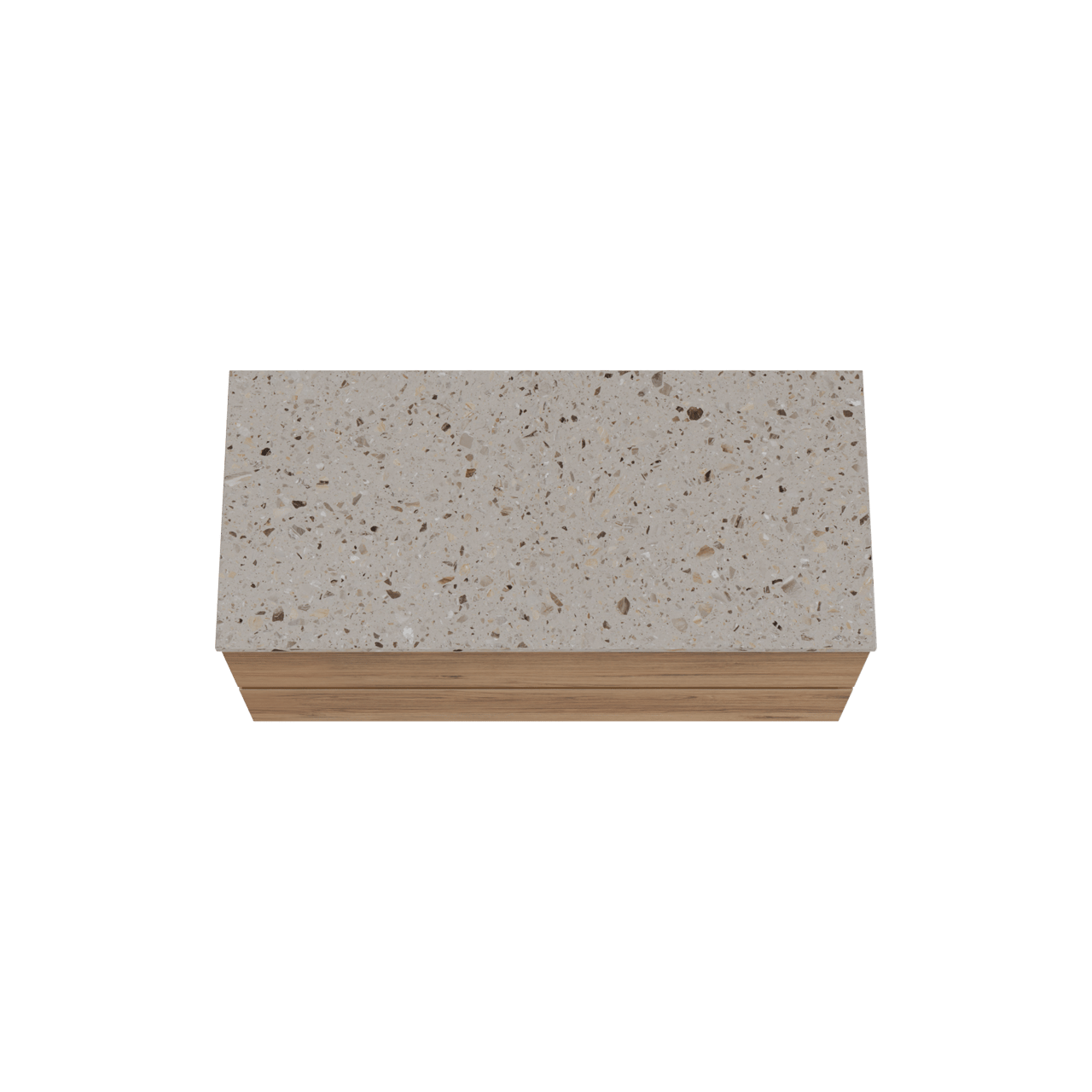Balmani Lucida hängendes Möbelstück Set: 120 x 55 cm, Teak, mit Stretto Einzel- oder Doppel Waschtischplatte, Terrazzo in Greige