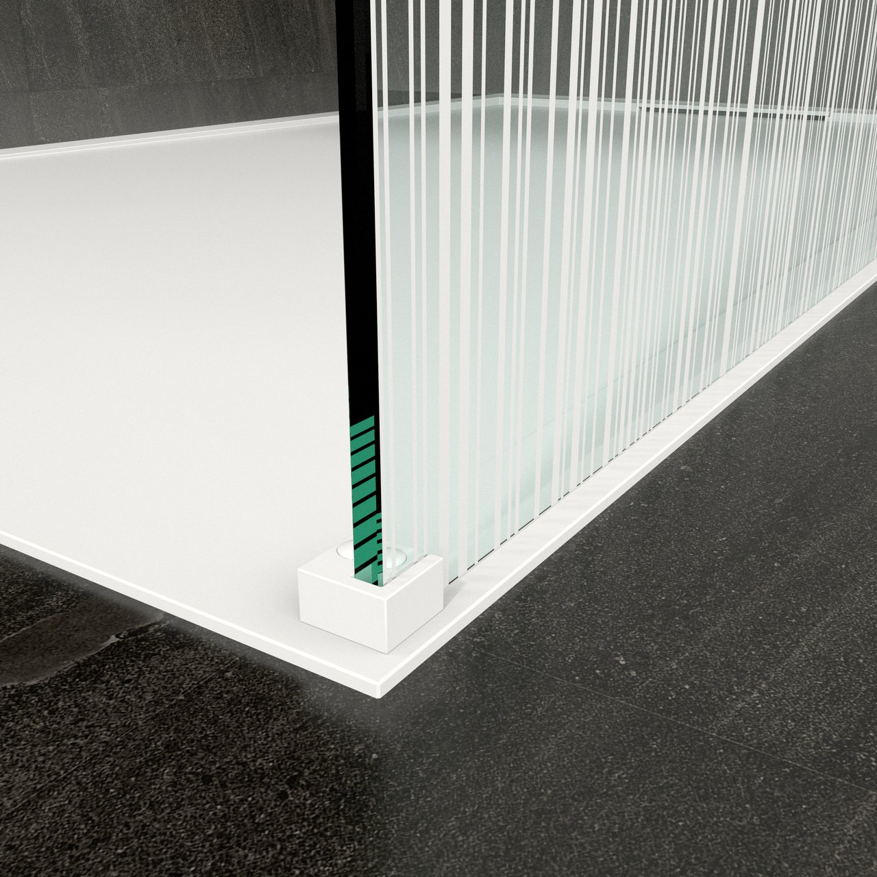 Balmani BMSS douche à l'italienne 140 x 200 cm verre code barre blanc profil blanc mat
