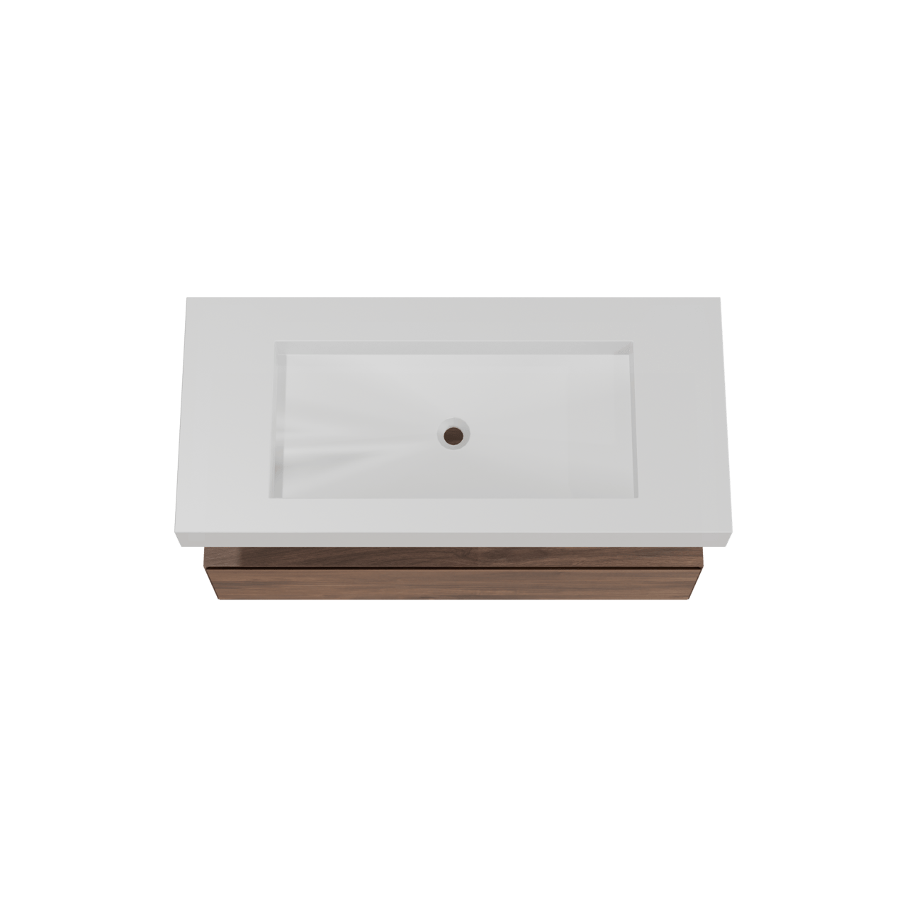 Balmani Mitra Elements hängendes Möbelstück Set: 120 x 55 cm, Amerikanischer Nussbaum mit Modus Einzelwaschtisch für 2 Armaturenlöcher, Solid Surface Weiß matt