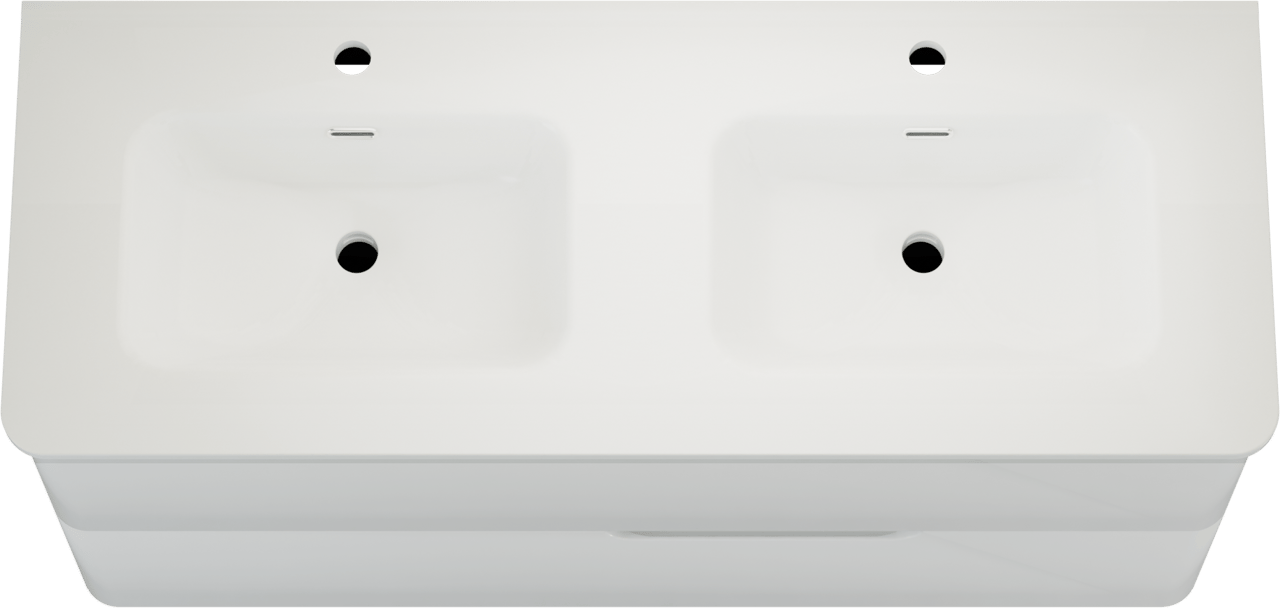 Linie Curvo hängendes Möbelstück Set: 120 x 46 cm, Weiβ glänzend, mit Baro Curvo Doppelwaschtisch Keramik Weiβ glänzend