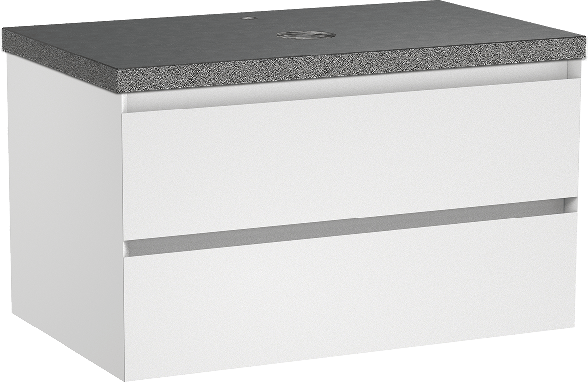 Balmani Mitra meuble salle de bains suspendu 90 x 55 cm blanc mat avec Rock tablette simple en granit noir