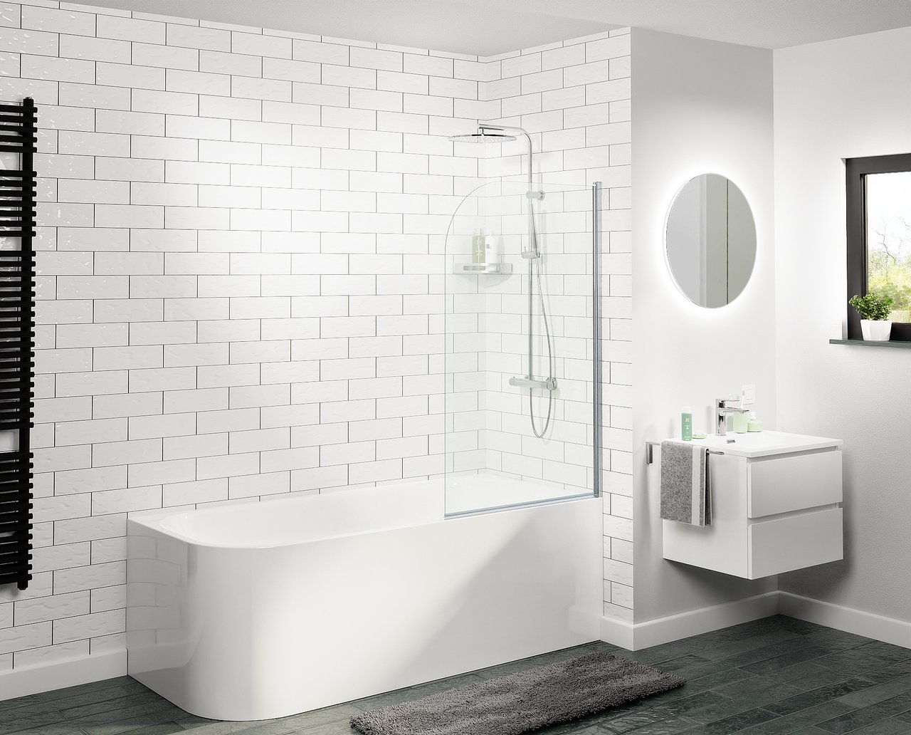 Linie Milos Badewannenaufsatz: 85 cm, Chrom Profil