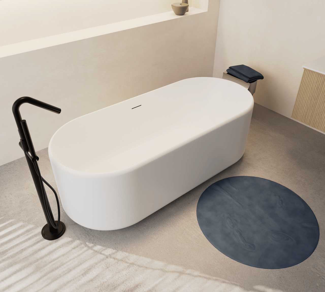 Balmani Scala Soft Ovale Freistehende Badewanne: 170 x 70 cm, Solid Surface, Weiß matt