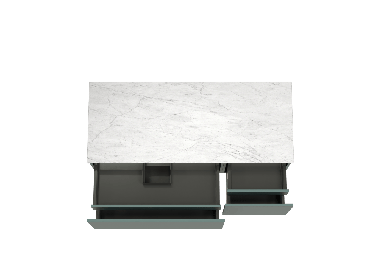Balmani Sfera by Lucida zwevend badkamermeubel 135 x 55 cm forest met Stretto enkel of dubbel tablet in marmer carrara