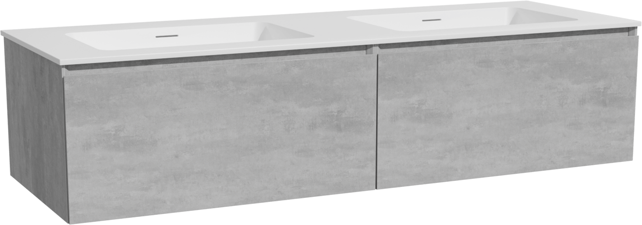 Storke Edge zwevend badmeubel 150 x 52 cm beton donkergrijs met Mata dubbele wastafel in solid surface mat wit