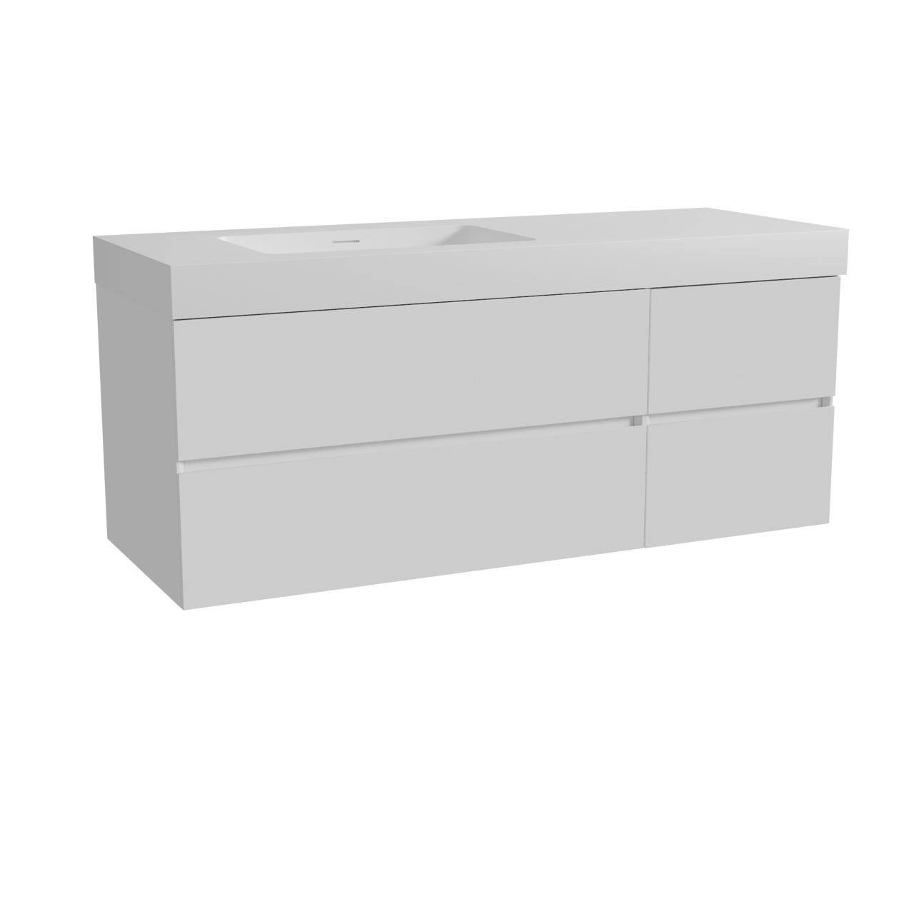 Storke Edge zwevend badmeubel 140 x 52 cm hoogglans wit met Mata High asymmetrisch linkse wastafel in solid surface mat wit