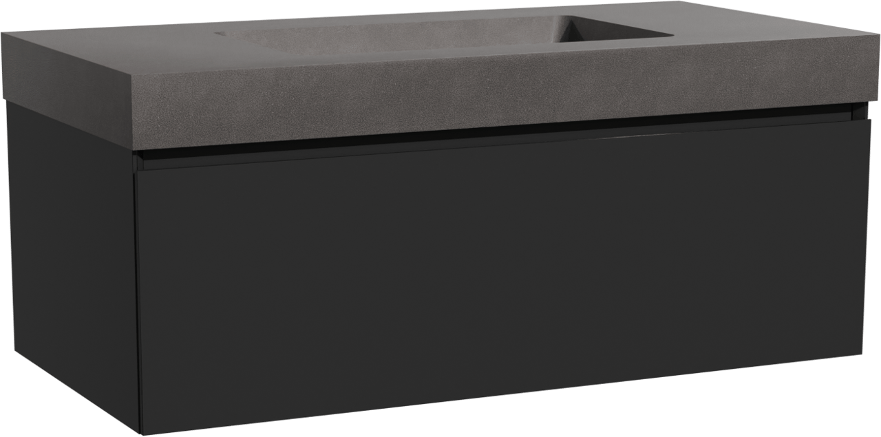 Storke Edge zwevend badkamermeubel 105 x 52 cm mat zwart met Scuro High enkele wastafel in kwarts mat zwart