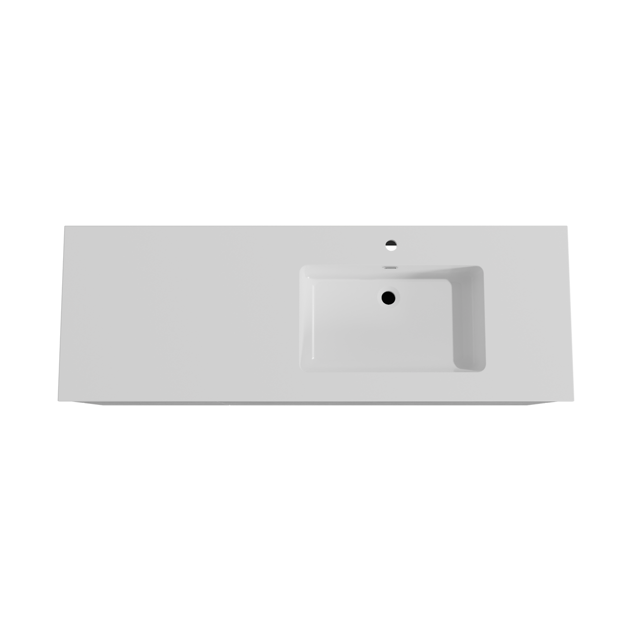 Storke Edge meuble salle de bains suspendu 150 x 52 cm béton gris foncé avec Diva plan vasque asymétrique à droite en marbre composite blanc brillant