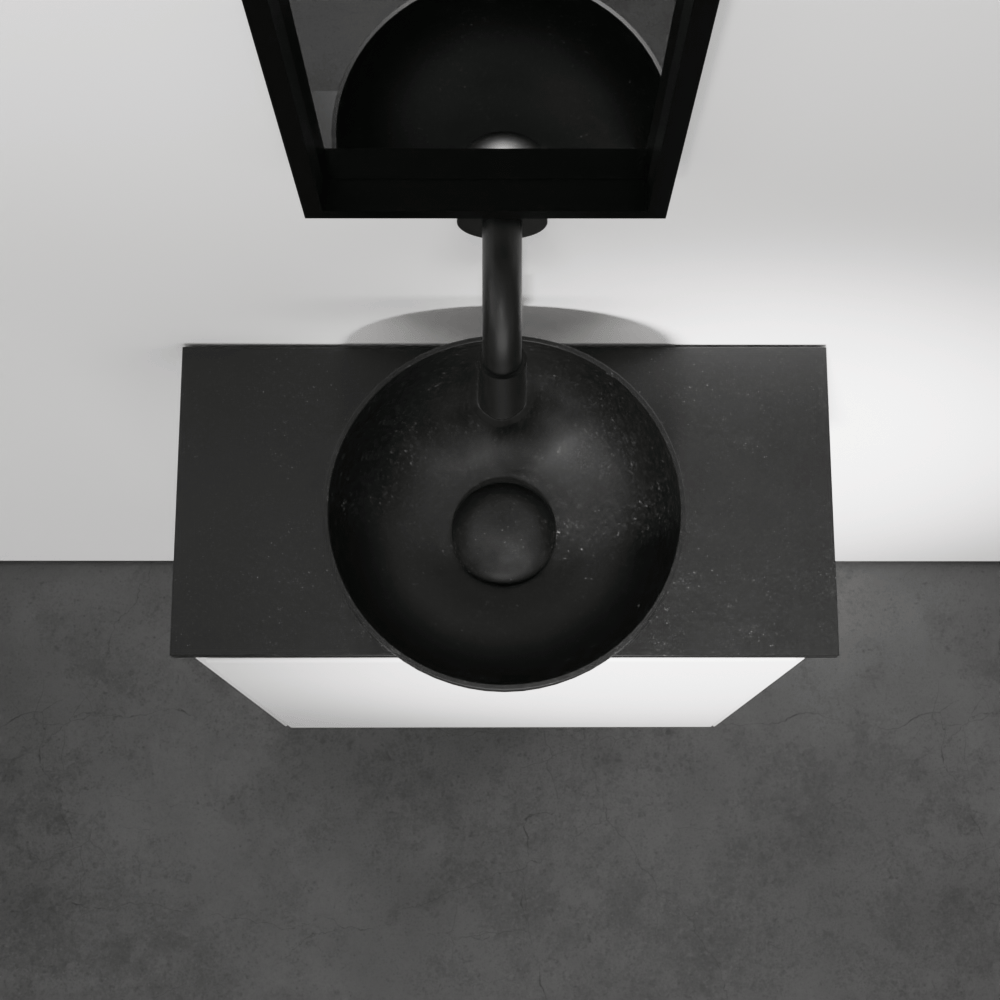 Balmani Mitra meuble wc suspendu 42 x 21 cm blanc mat avec Facetta tablette et Bari XS vasque à poser en granite aiguisé
