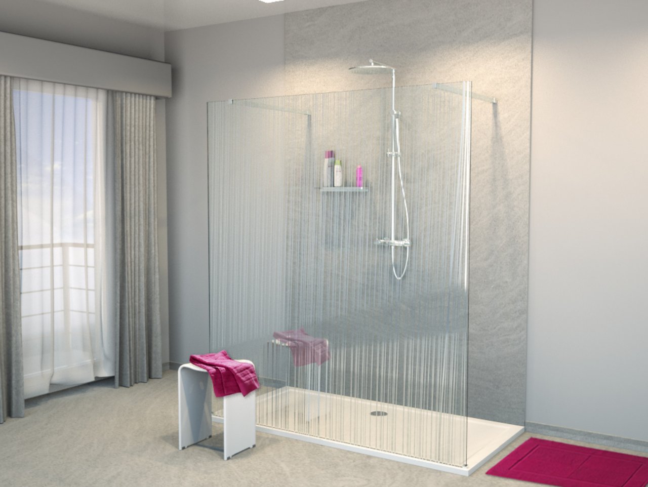 Balmani Modular douche à l'italienne avec paroi autoportante 180 x 200 cm verre mikado profil chrome brillant