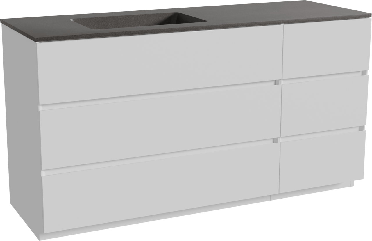 Storke Edge staand badmeubel 150 x 52 cm mat wit met Scuro asymmetrisch linkse wastafel in kwarts mat zwart