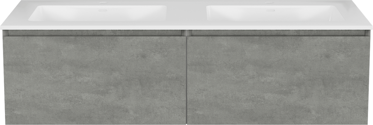 Storke Edge meuble salle de bains suspendu 130 x 52 cm béton gris foncé avec Bilia double vasque en marbre composite blanc brillant