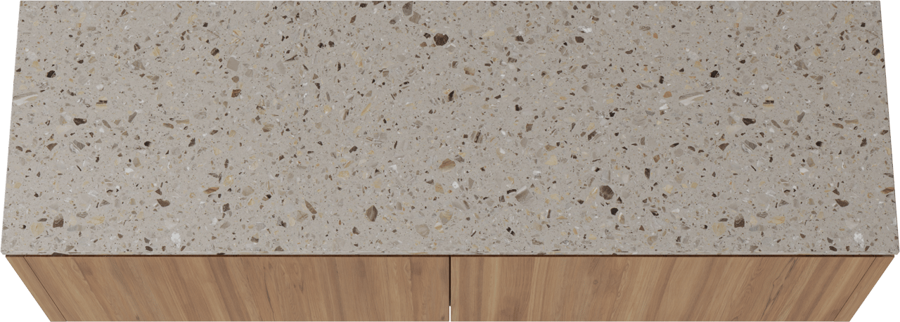 Balmani Eclips meuble salle de bains suspendu 180 x 55 cm Teck avec Stretto tablette simple ou double en Terrazzo greige
