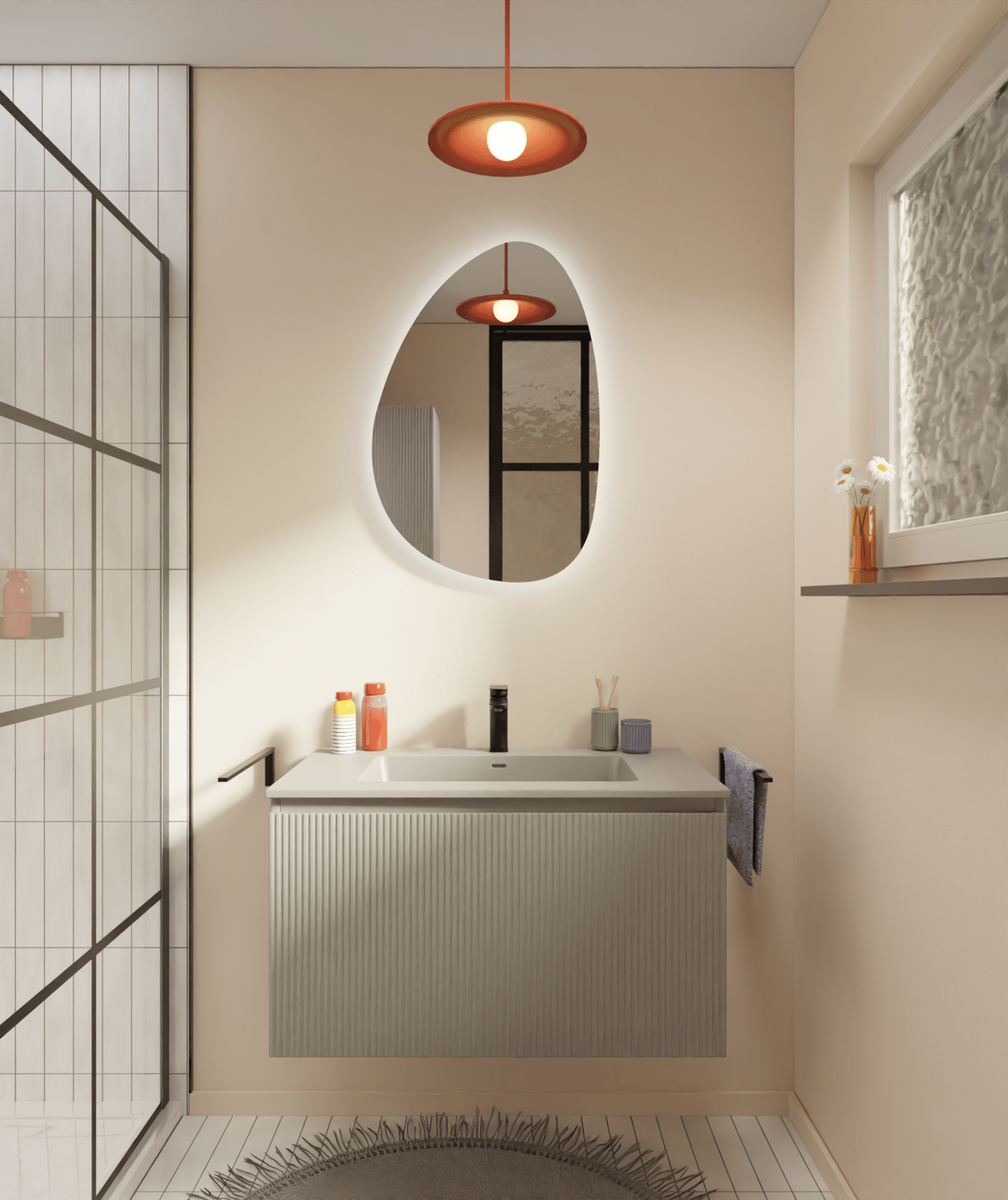 Storke Ribs meuble sous-lavabo suspendu 85 x 52 cm soie grise 2 tiroirs