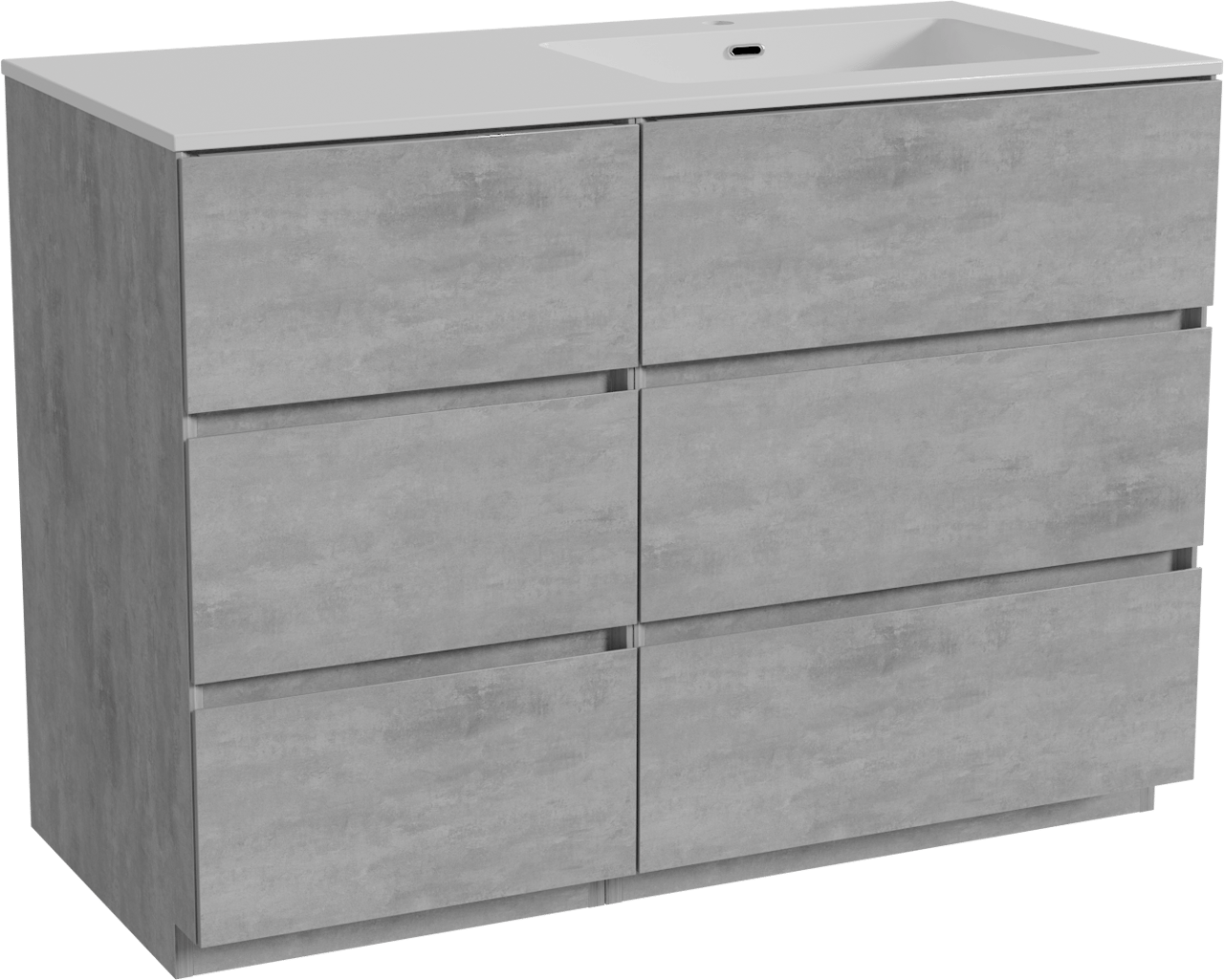 Storke Edge staand badkamermeubel 110 x 52 cm beton donkergrijs met Diva asymmetrisch rechtse wastafel in composietmarmer glanzend wit
