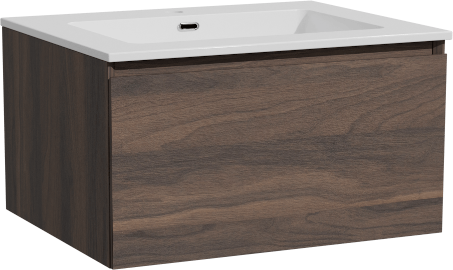 Storke Edge meuble salle de bains suspendu 65 x 52 cm noyer avec Diva plan simple en marbre composite blanc brillant