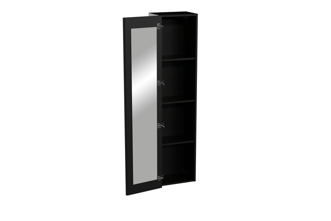 Storke Edge Badhochschrank: Hängend, mit Spiegel, Schwarz Matt, 40 x 30 x 170 cm