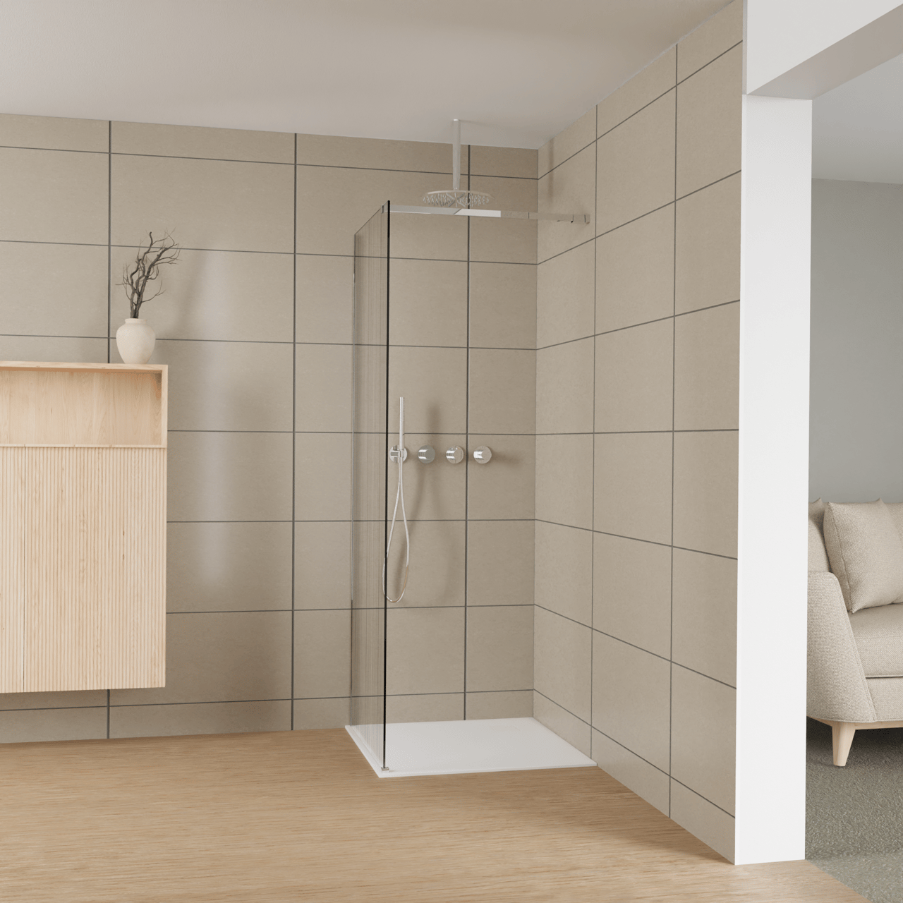 Balmani Modular inloopdouche: 80 x 200 cm, Mikado, Glanzend chroom profielen