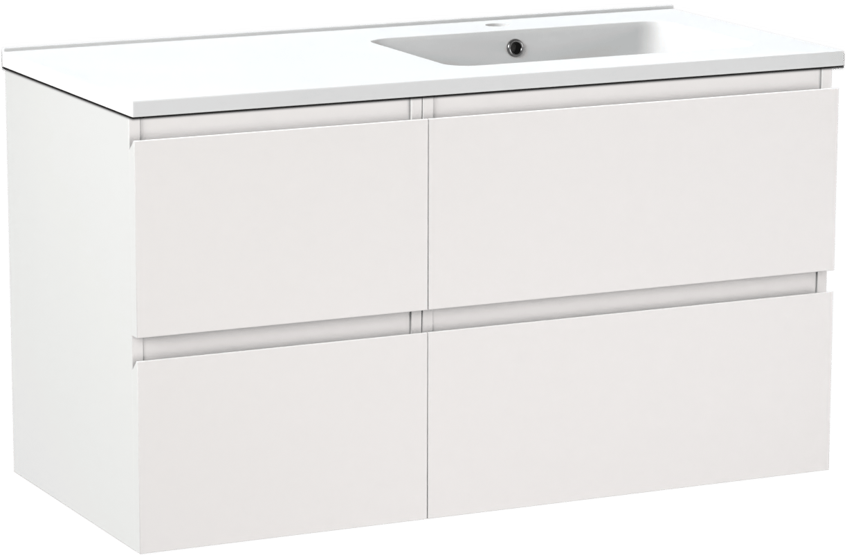 Linie Lado meuble salle de bains suspendu 100 x 46 cm blanc mat avec Vano vasque asymétrique droite en marbre composite blanc mat