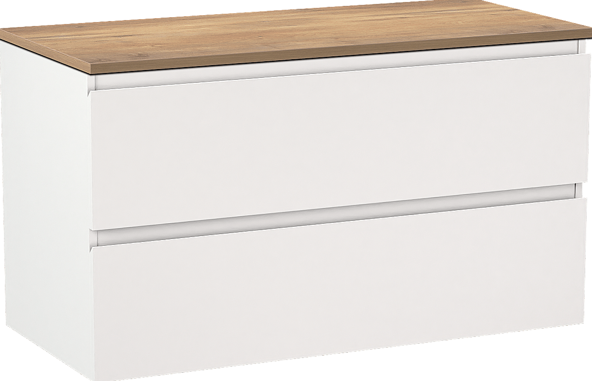 Linie Lado zwevend badkamermeubel 100 x 46 cm mat wit met Lado enkel of dubbel tablet in melamine natuur eik
