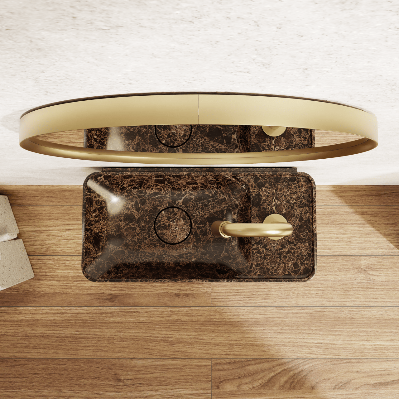 Balmani Auro Gäste-WC Spiegel: Rund, Brushed Champagne Gold, Ø 35 cm