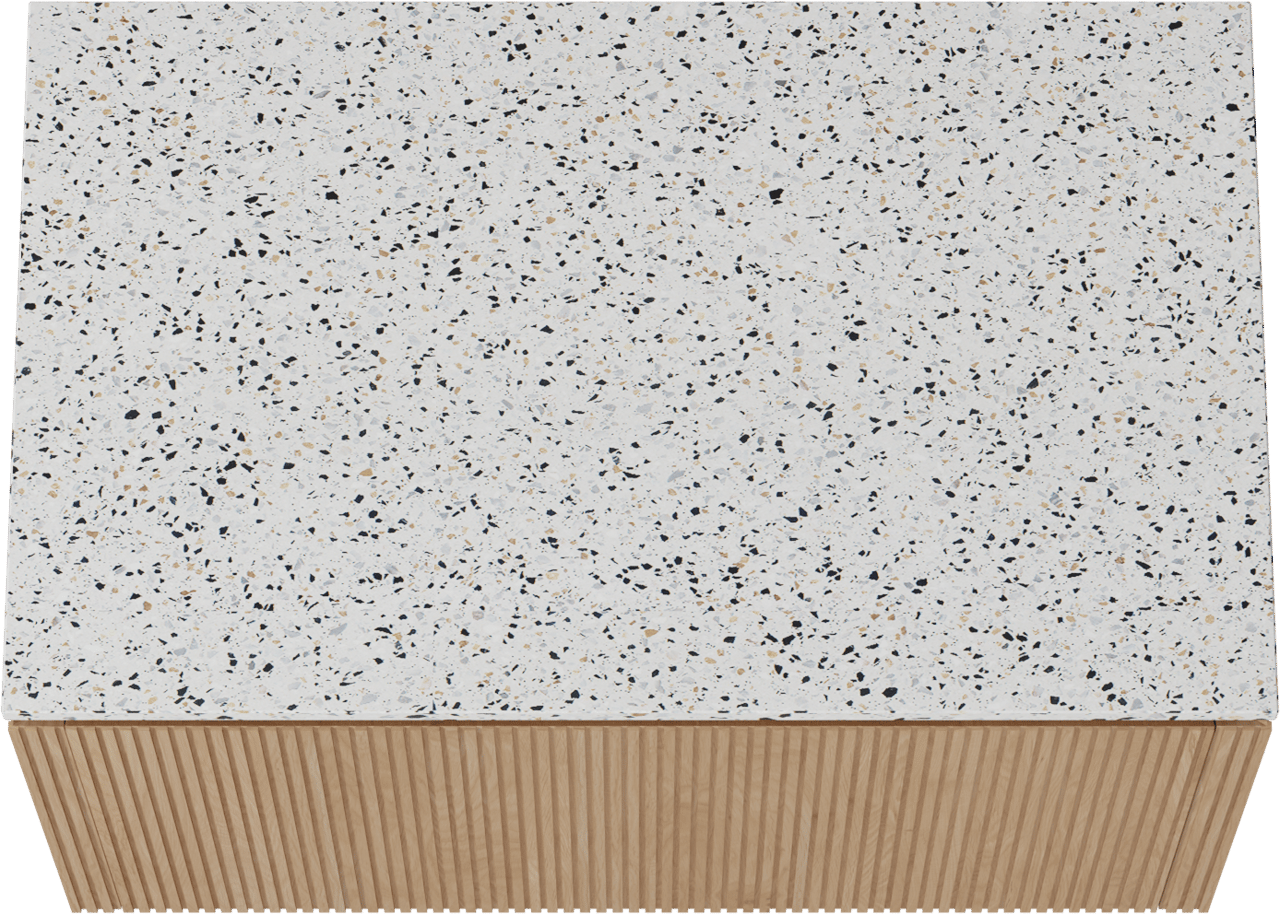 Balmani Eclips meuble salle de bains suspendu 90 x 55 cm Chêne naturelle avec Stretto tablette simple en Bianco Nero Terrazzo, Nervure droite symétrique verticale