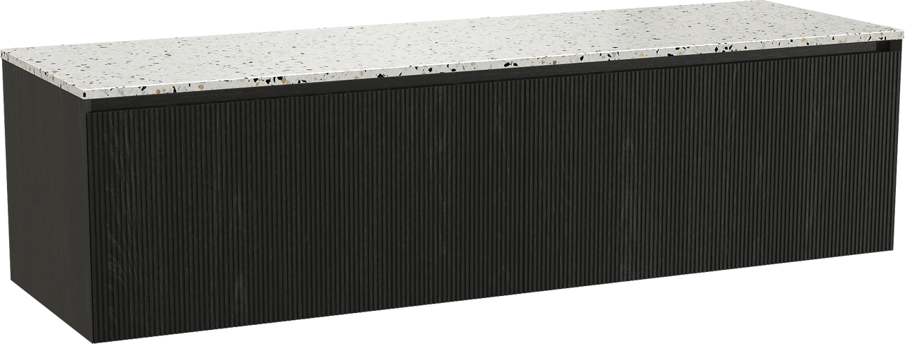 Balmani Fila by Mitra meuble salle de bains suspendu 180 x 55 cm chêne noir avec Stretto tablette simple ou double en blanc/noir mat terrazzo, Nervure droite symétrique verticale