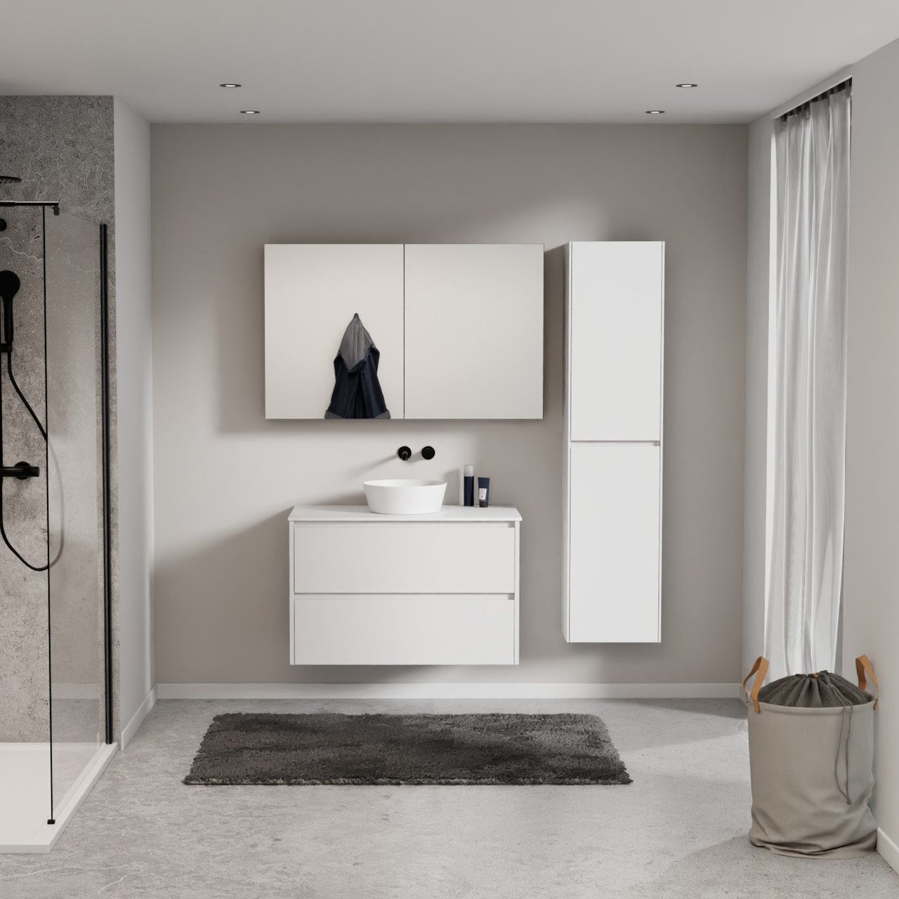 Storke Seda zwevend badmeubel 95 x 52 cm mat wit met Tavola enkel wastafelblad in solid surface mat wit