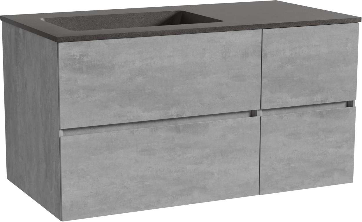 Storke Edge zwevend badmeubel 100 x 52 cm beton donkergrijs met Scuro asymmetrisch linkse wastafel in kwarts mat zwart