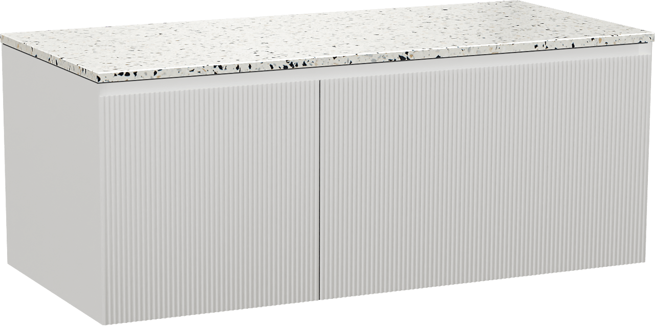 Balmani Fila by Mitra meuble salle de bains suspendu 120 x 55 cm blanc mat avec Stretto tablette simple ou double en blanc/noir mat terrazzo, Nervure droite symétrique verticale