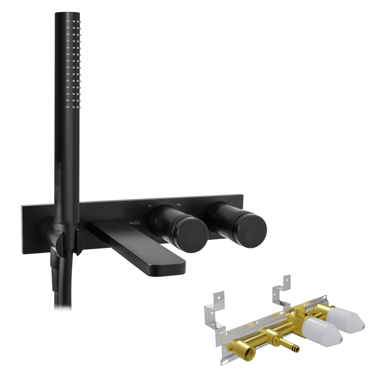 Blaufoss Sonic robinet baignoire encastré avec douchette noir mat incl élément intégré