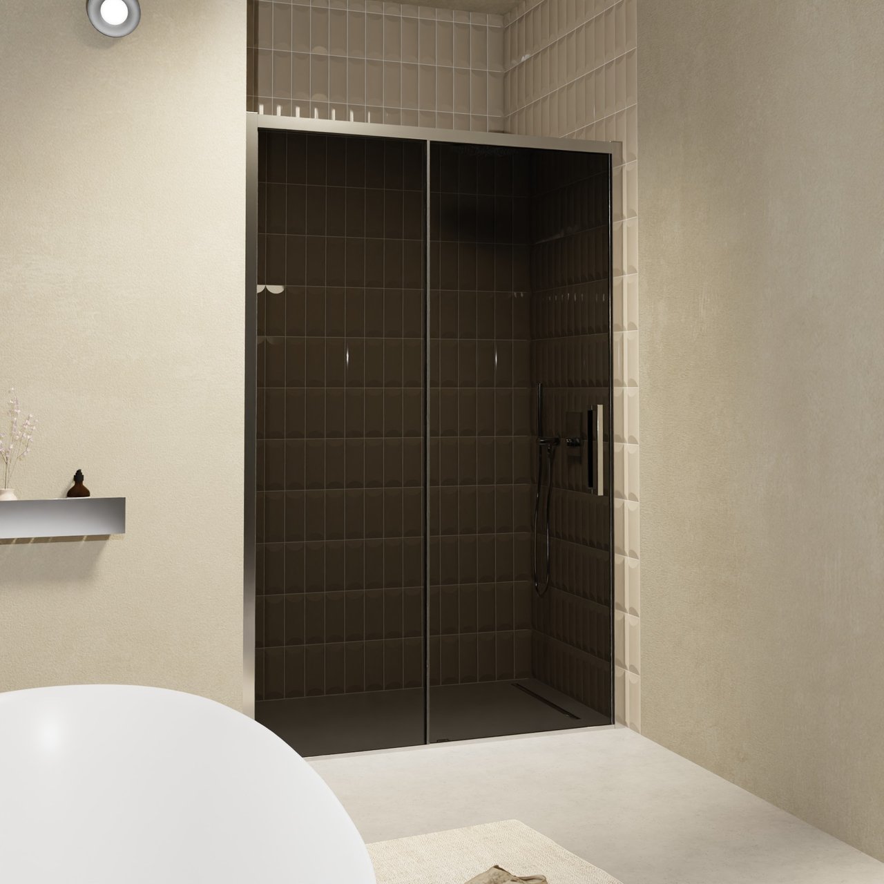Balmani Senses Design Dusche Schiebetür, umkehrbar, 140 cm x 210 cm, Rauchglas, Profil Chrom