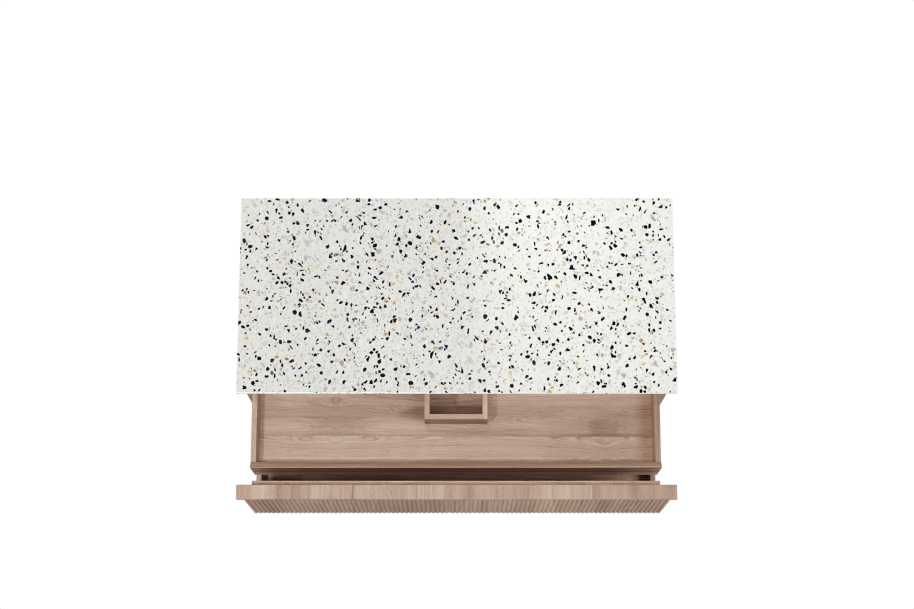 Balmani Forma meuble salle de bains suspendu 120 x 55 cm teck avec Stretto tablette simple ou double en blanc/noir mat terrazzo, Nervure droite symétrique verticale