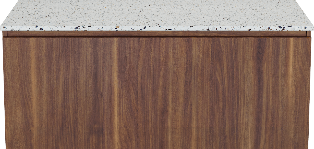 Balmani Sfera by Lucida meuble salle de bains suspendu 120 x 55 cm noyer américain avec Stretto tablette simple ou double en blanc/noir mat terrazzo