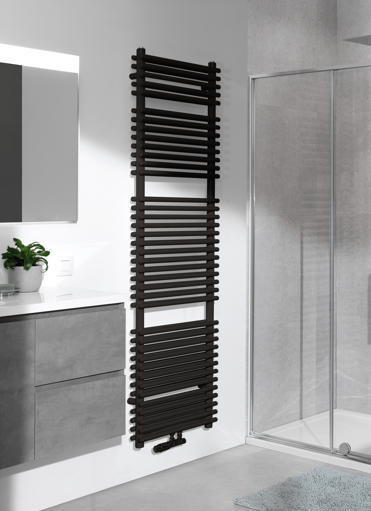 Vipera Alegria dubbele handdoekradiator 60 x 180 cm centrale verwarming mat zwart zij- en middenaansluiting 2010W