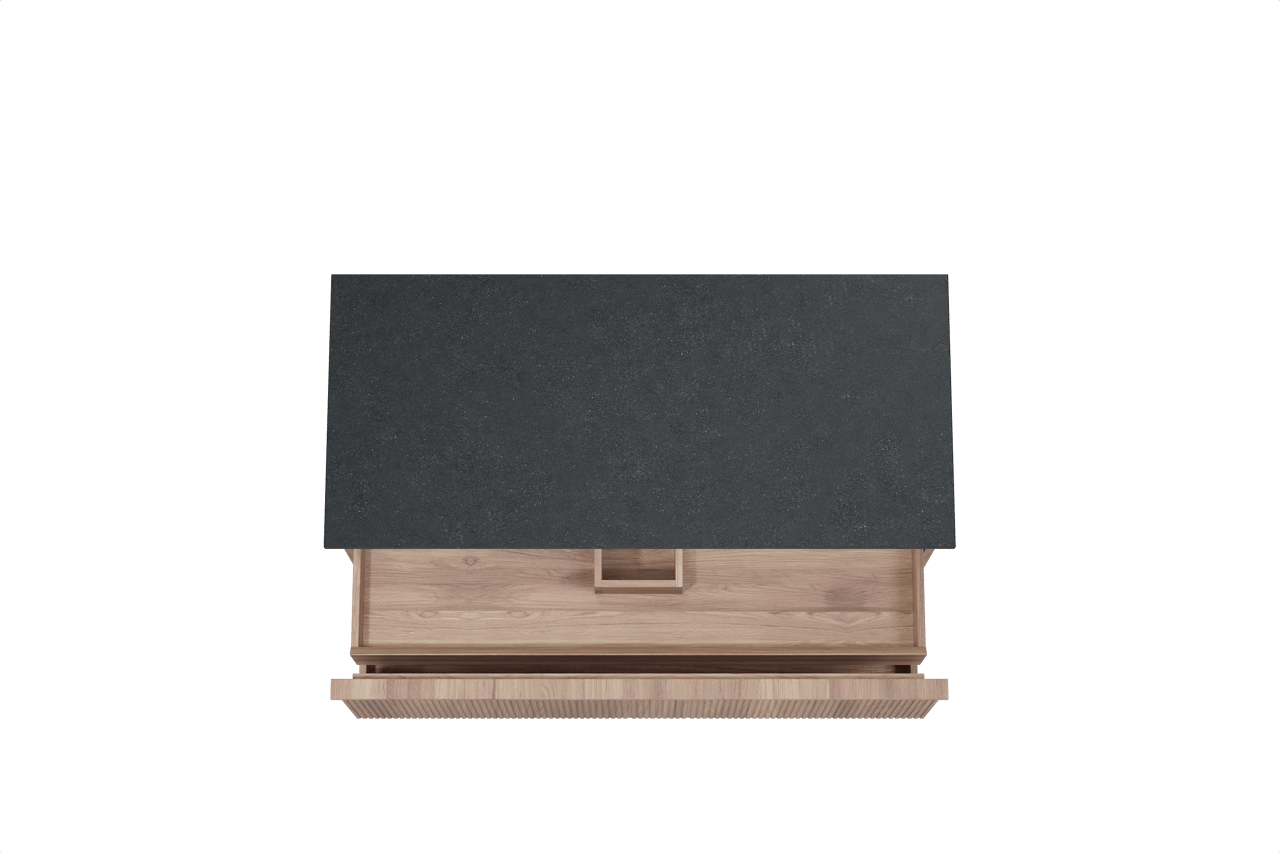 Balmani Forma hängendes Möbelstück Set: 120 x 55 cm, Teak, mit Stretto Einzel Waschtischplatte, Granit, Schwarzes Granit, Vertikale symmetrische gerade Rippe