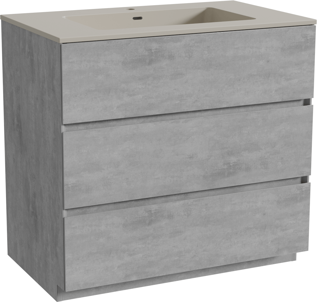 Storke Edge freistehendes Möbelstück Set: 85 x 52 cm, Beton dunkelgrau, mit Diva Einzelwaschtisch, Top Solid Seidengrau
