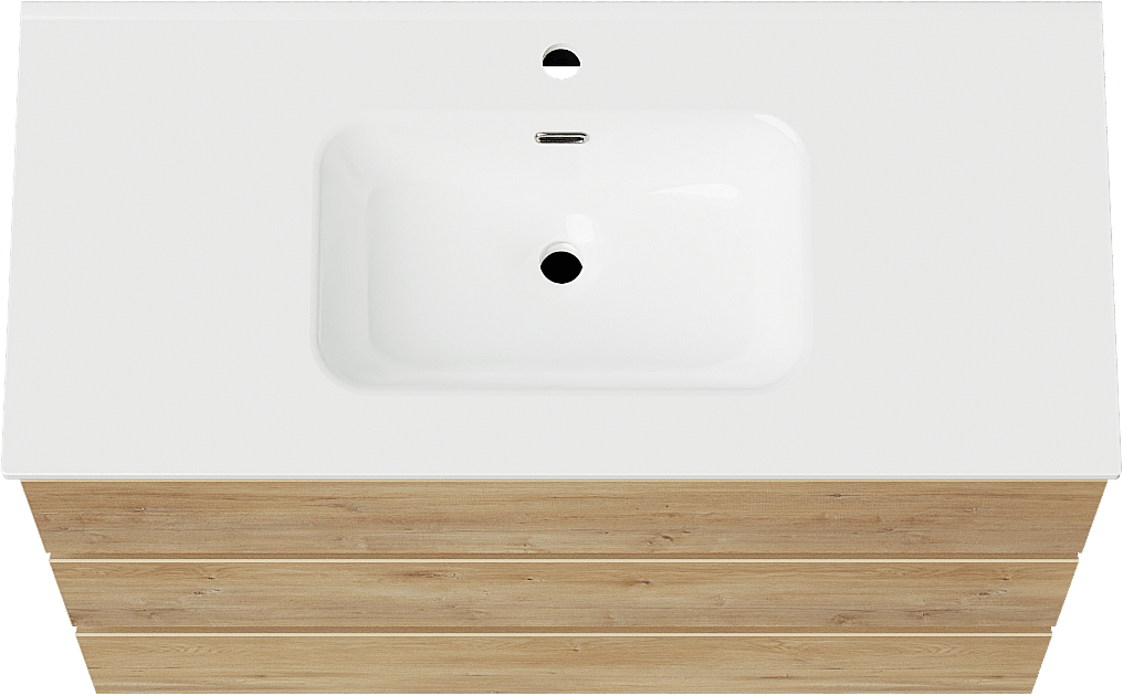 Linie Lado freistehendes Möbelstück Set: 100 x 46 cm, Naturbelassene Eiche, mit Baro Einzelwaschtisch, Porzellan Weiß glänzend