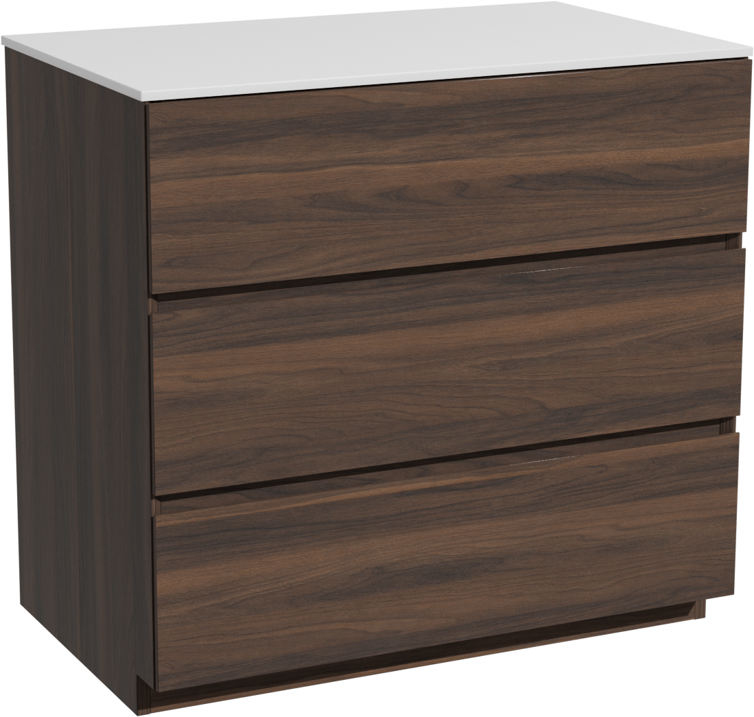 Storke Edge staand badkamermeubel 85 x 52 cm notelaar met Tavola enkel tablet in solid surface mat wit