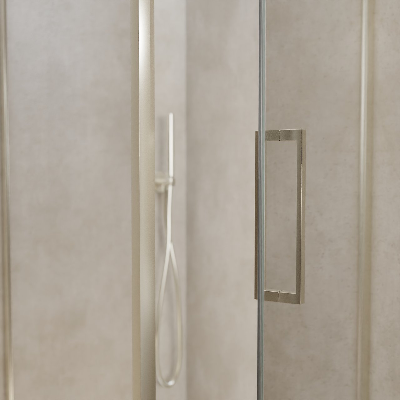 Balmani Senses Design douchehoek met rechtse draaideur en vaste zijwand, 90 x 90 cm, Helder glas, Brushed CoolMetal profielen