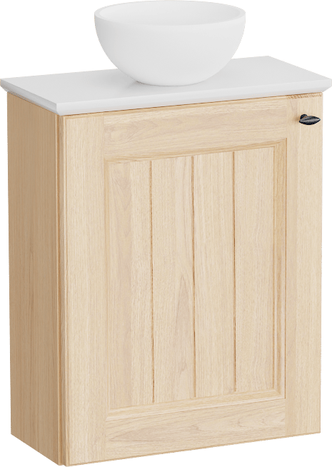Balmani Lemon hängendes WC-Möbel-Set, 42 x 21 cm, Eiche Natur mit Facetta Waschtischplatte und Jazz Aufsatzbecken in Matte Solid Surface