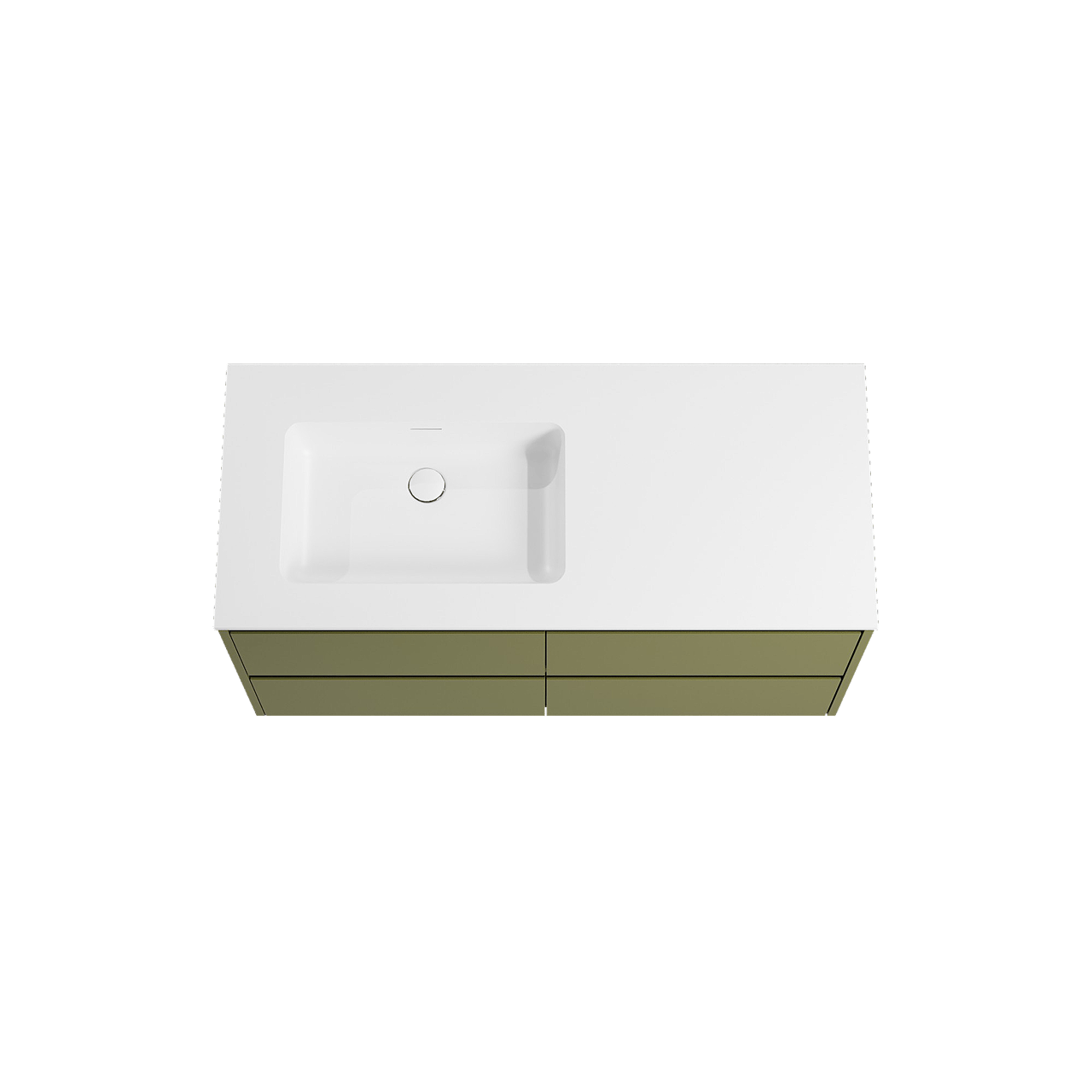 Storke Seda hängendes Möbelstück Set: 120 x 52 cm, Olivgrün, mit Mata Waschtisch links, Solid Surface Weiß matt