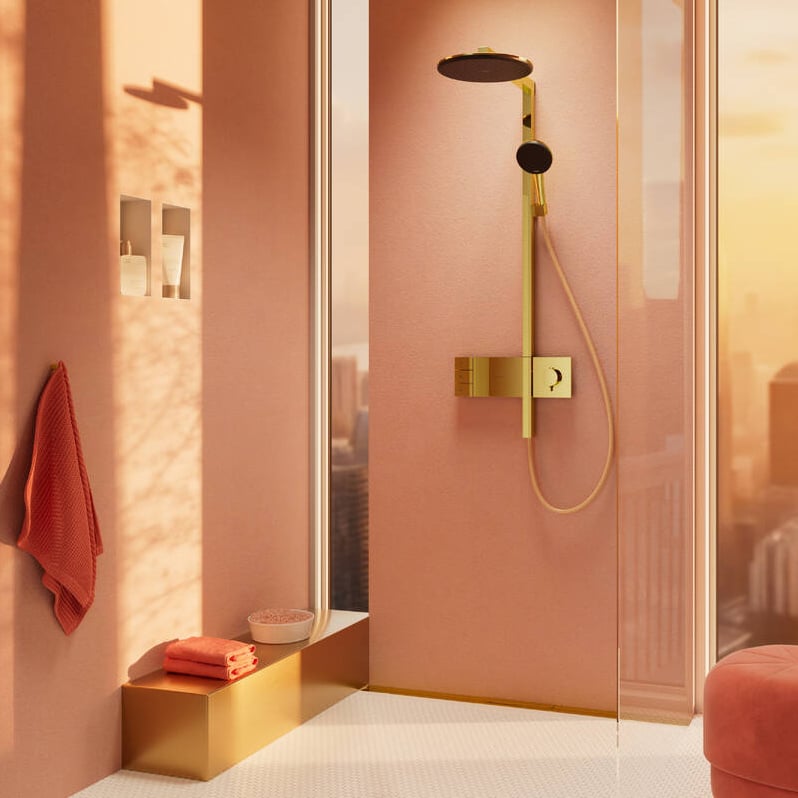 Hansgrohe Raindance Alive S 300 2jets Showerpipe regendoucheset thermostatisch Polished Gold Optic