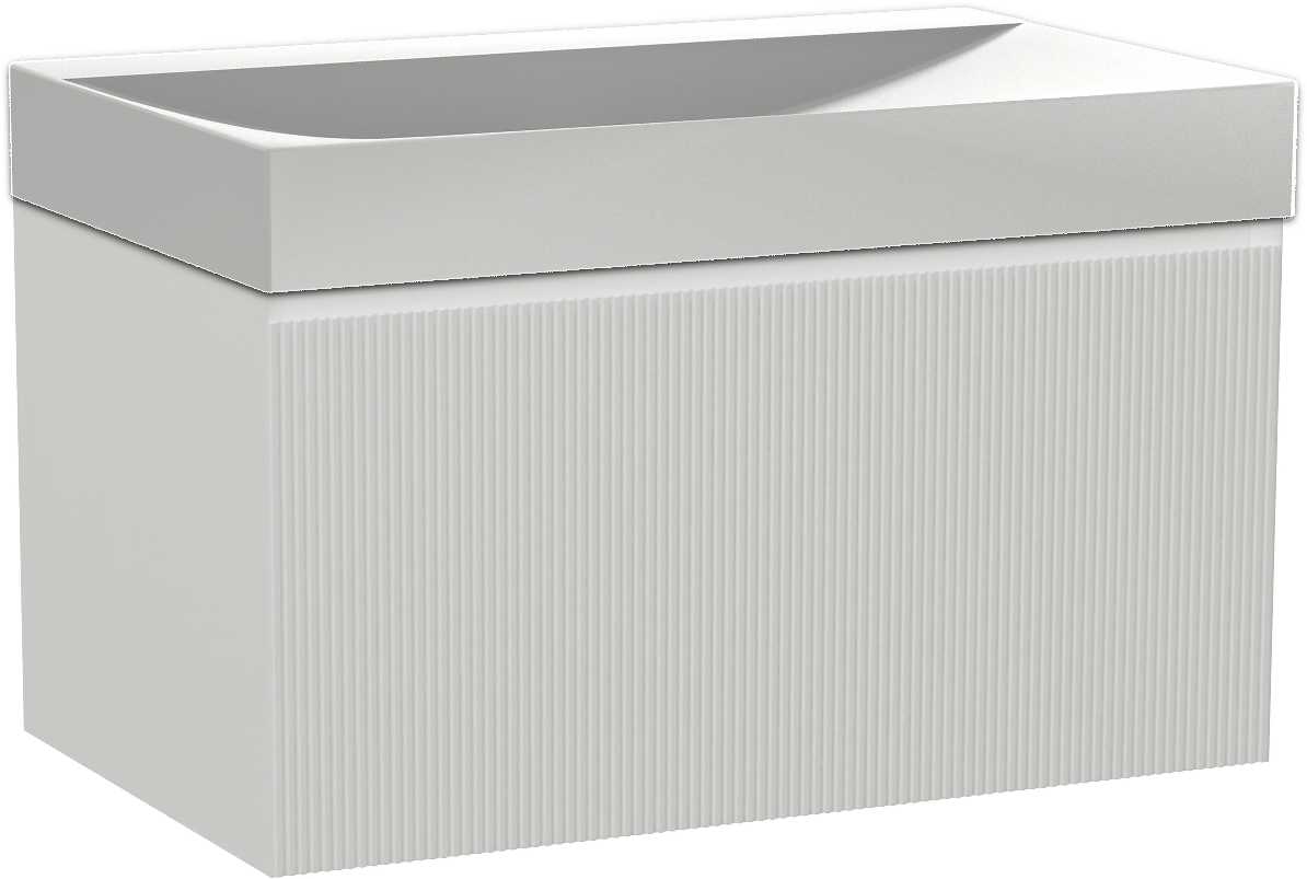 Balmani Fila by Mitra zwevend badmeubel 90 x 55 cm mat wit met Wave enkele wastafel in solid surface mat wit, Verticale symmetrische rechte ribbel
