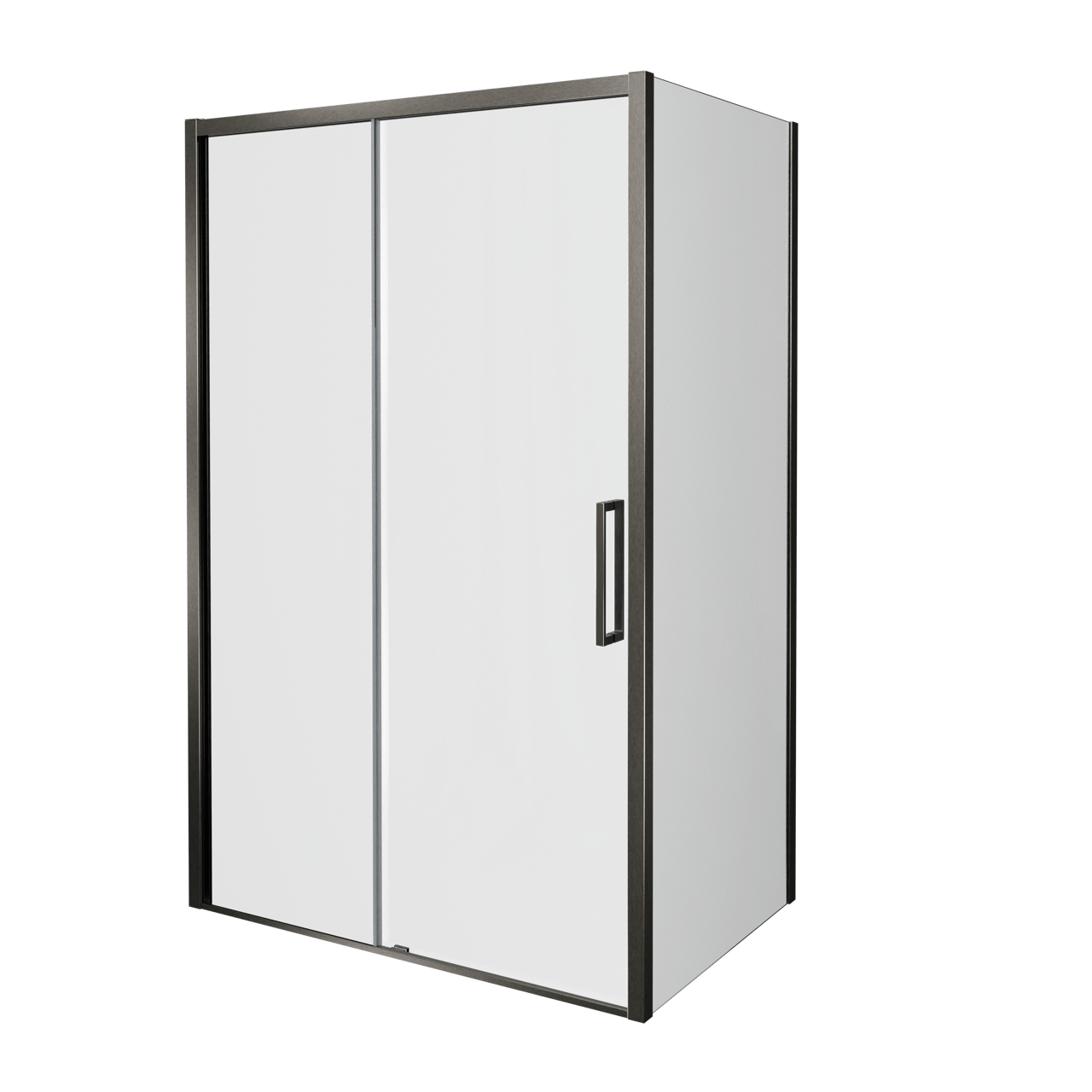 Balmani Senses Design douchehoek met linkse schuifdeur en vaste zijwand, 120 x 100 cm, Helder glas, Brushed GunMetal profielen, met coating