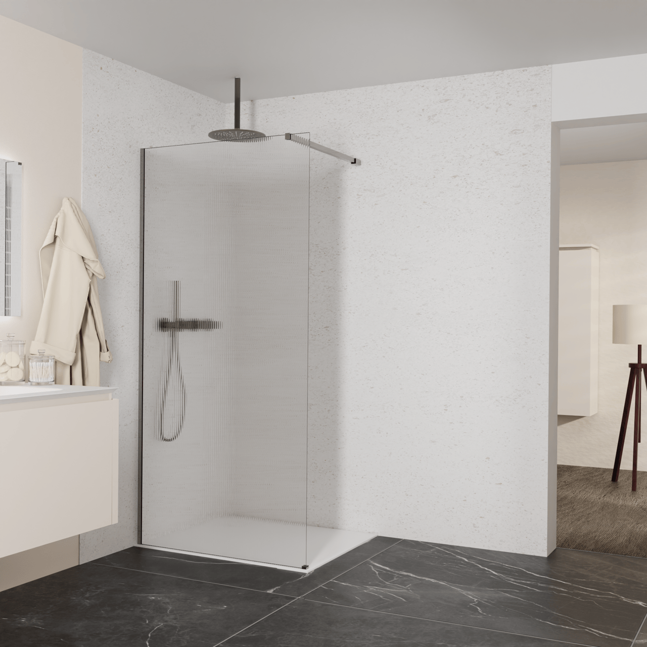 Balmani Modular Walk-In Dusche: 100 x 200 cm, Ribs, inklusive Coating, Profil Brushed GunMetal