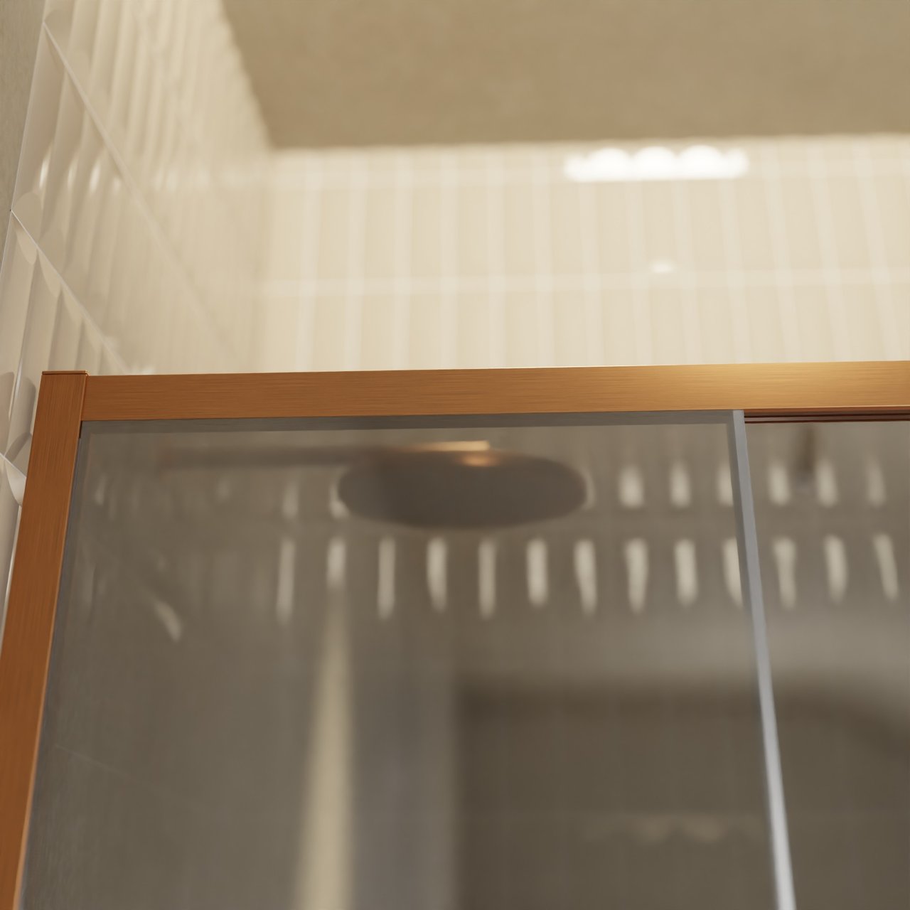 Balmani Senses Design Dusche Schiebetür, Rechts, 160 cm x 210 cm, Reflex-Spiegelglas, Profil Brushed Rosegold, inklusive Coating