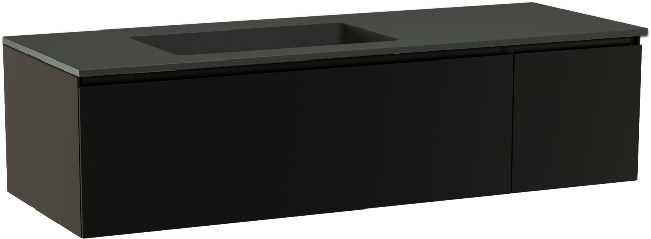 Storke Edge meuble salle de bains suspendu 140 x 52 cm noir mat avec Scuro plan vasque asymétrique à gauche en quartz noir mat