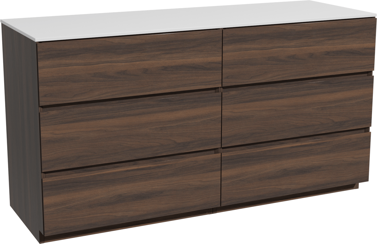 Storke Edge staand badkamermeubel 150 x 52 cm notelaar met Tavola enkel of dubbel tablet in solid surface mat wit
